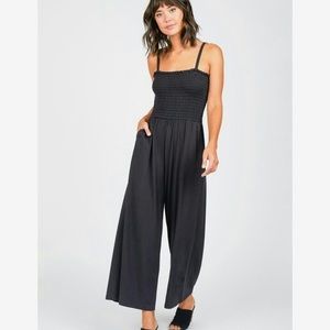 Black smocked jumpsuit